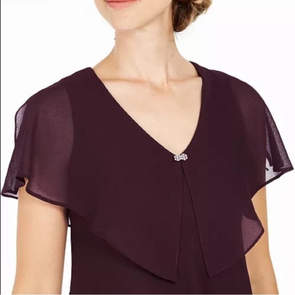 SLNY Tiered Caplet Dress Rhinestone Detail Deep Plum Wine Color Women’s Size 14 - Picture 3 of 11